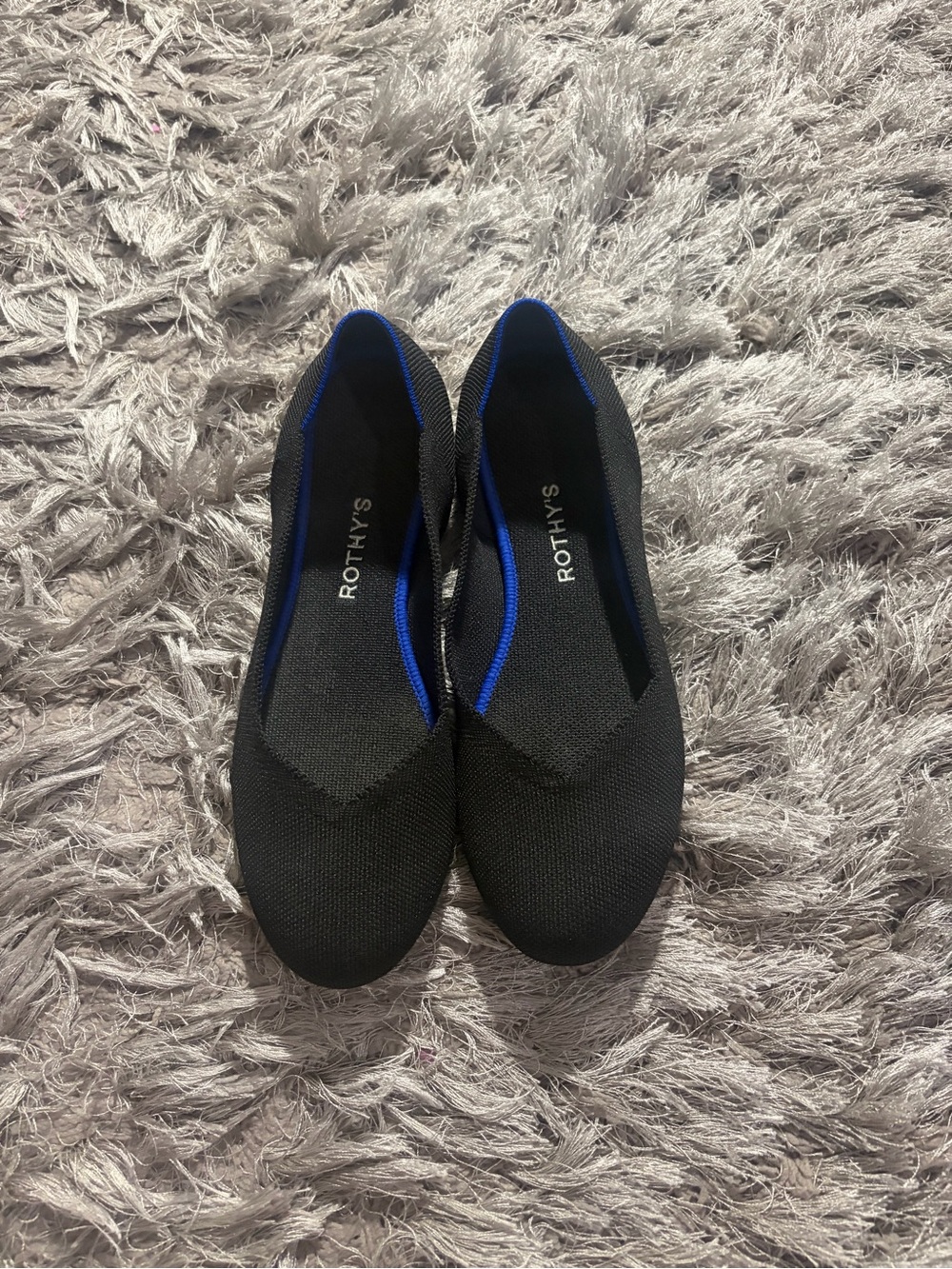 Rothy's Black Knit Flats with Royal Blue Trim